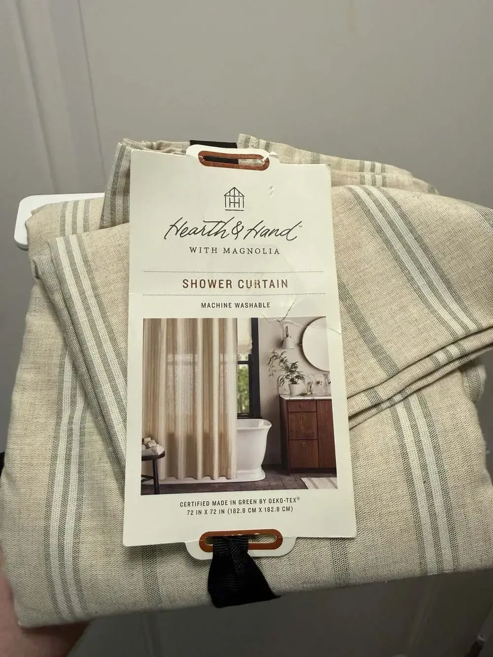 Hearth & Hand with Magnolia Sage Green Stripe Shower Curtain, 72 x 72